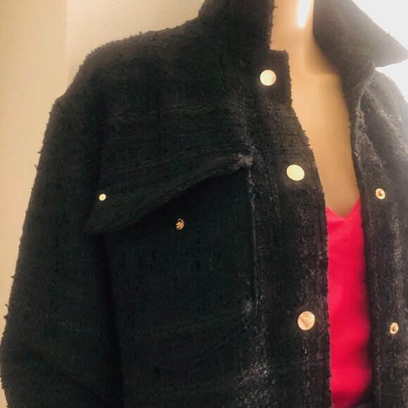 ZARA Black Boucle Tweed Overshirt Shacket Jacket Oversized Sz XS NEW w Tags - Picture 3 of 6